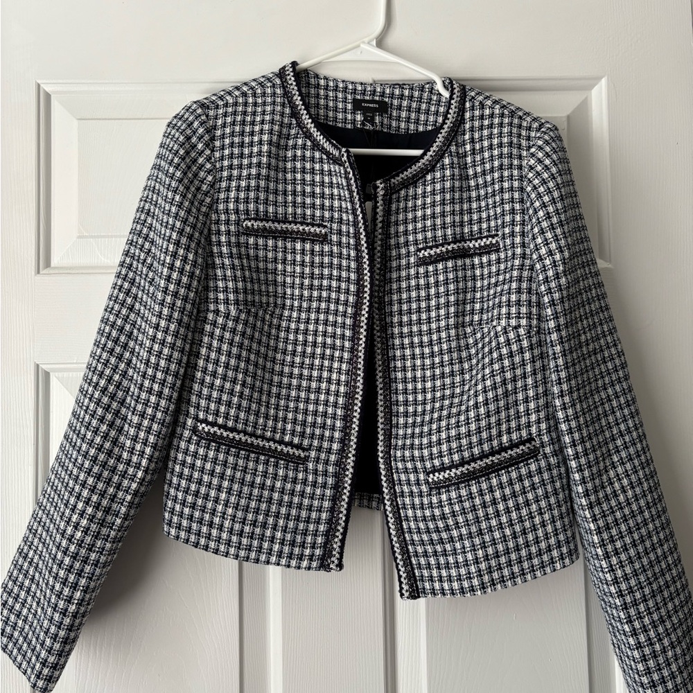 Women's Blue and White Tweed Blazer